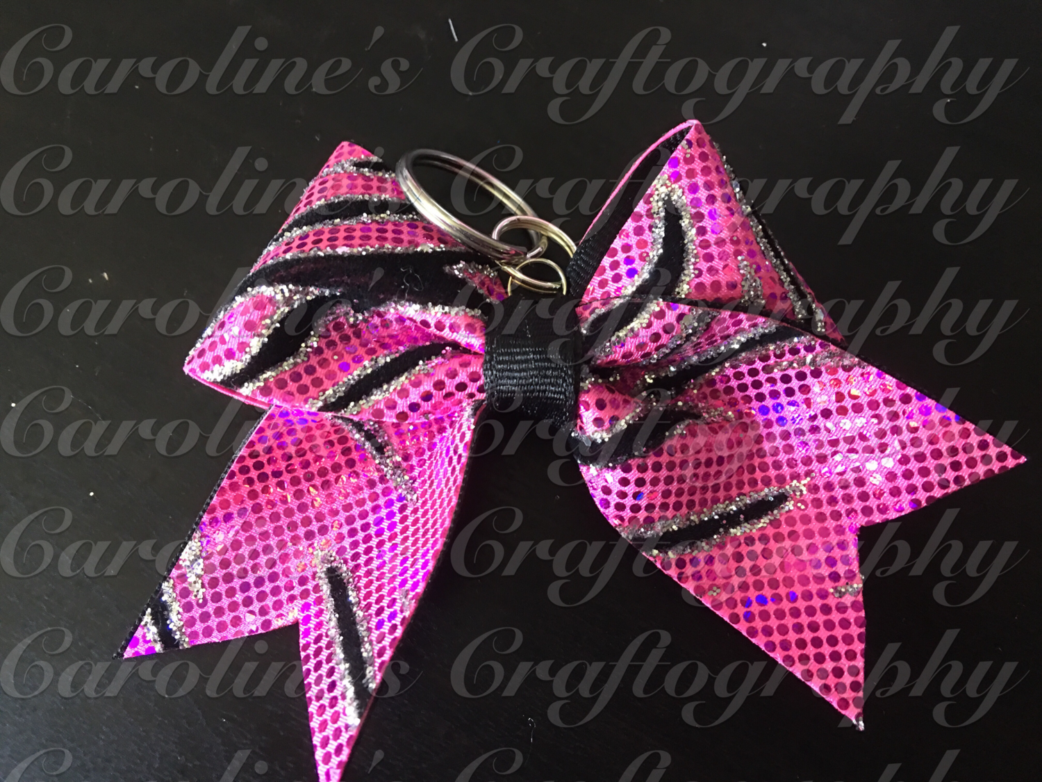 Pink Zebra Keychain Cheer Bow **RTS**