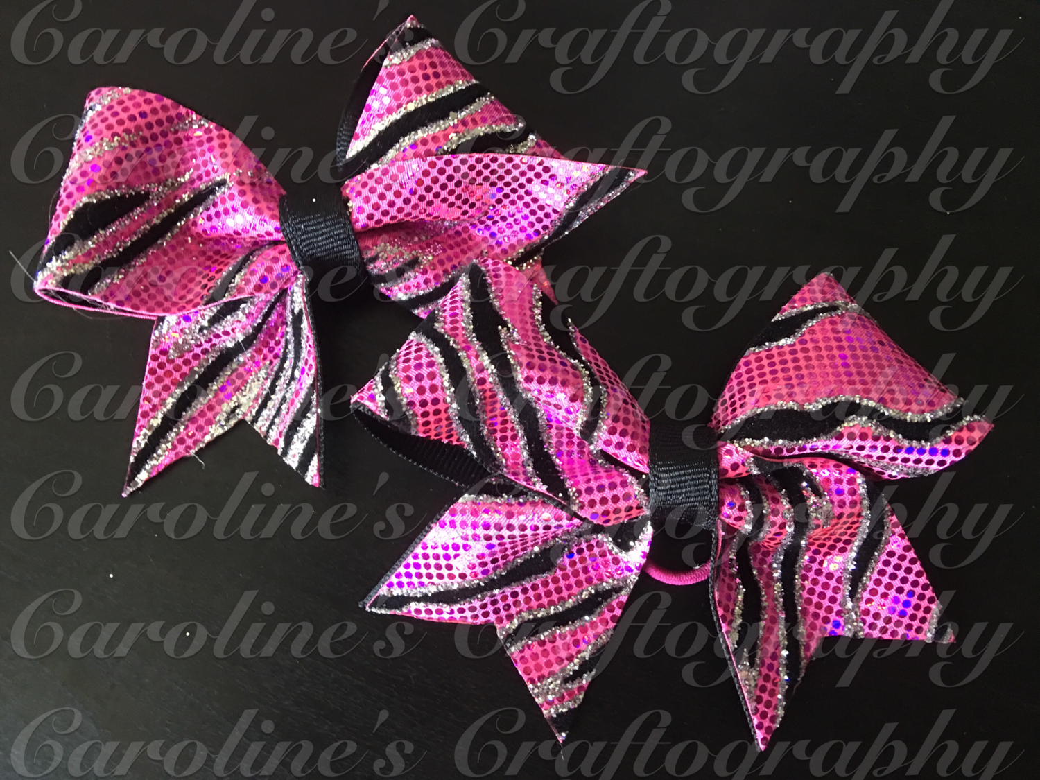 Pink Zebra Pig Tail Cheer Bows **RTS**