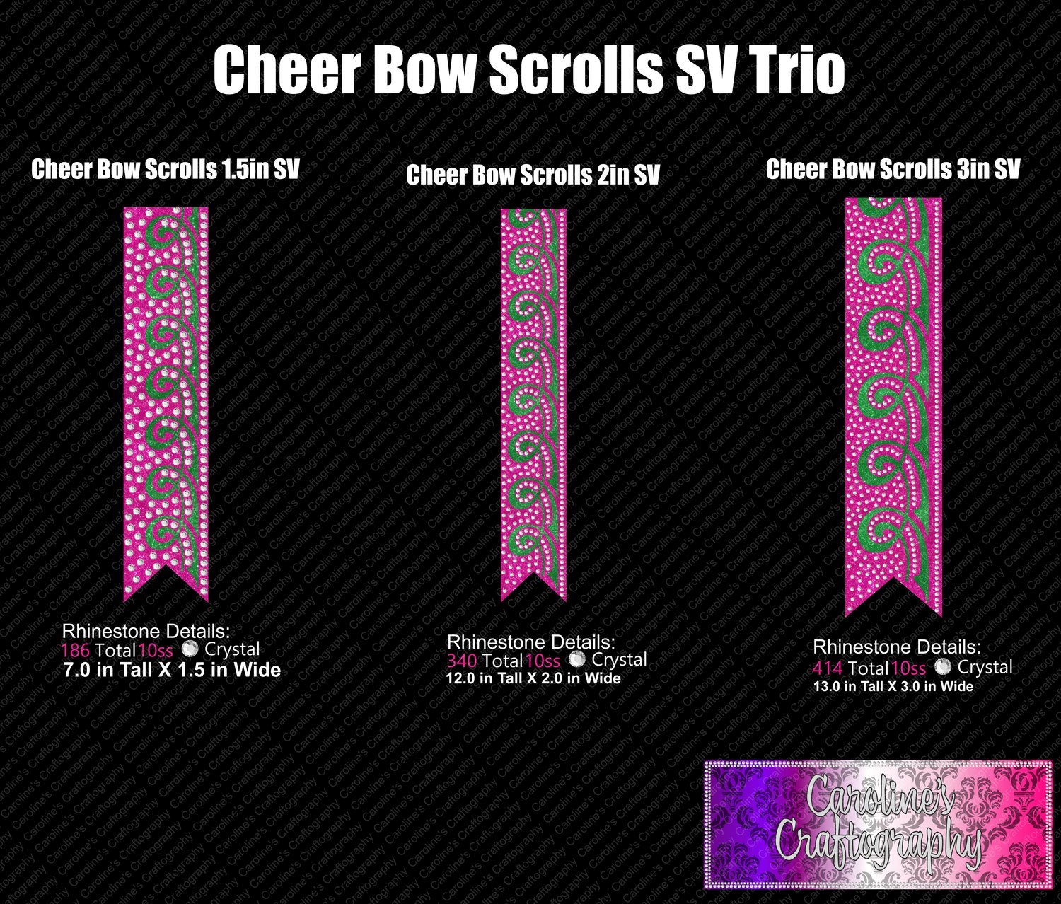 Scrolls Cheer Bow Stone Vinyl Trio