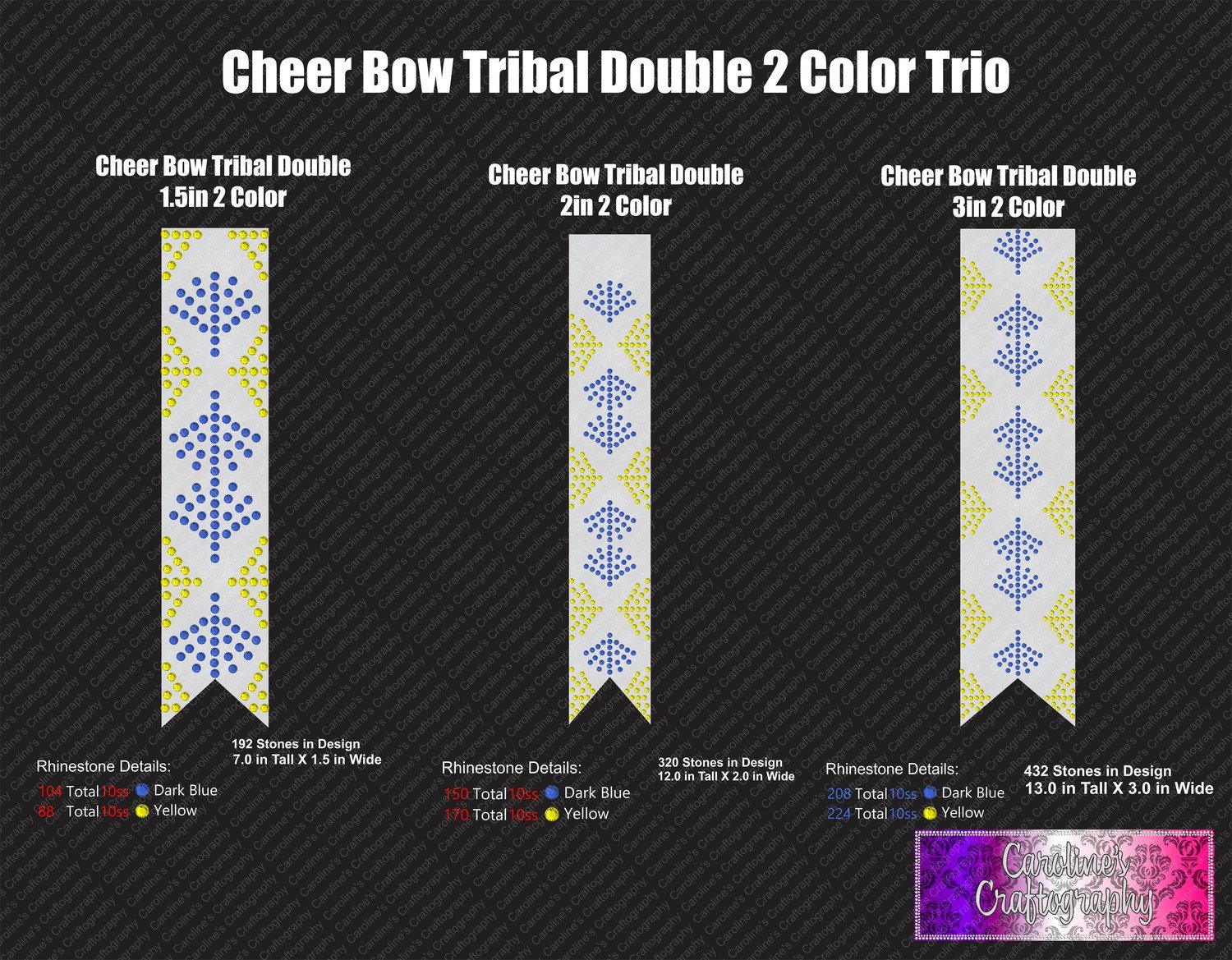 Tribal Double 2 Color Cheer Bow Stone Trio