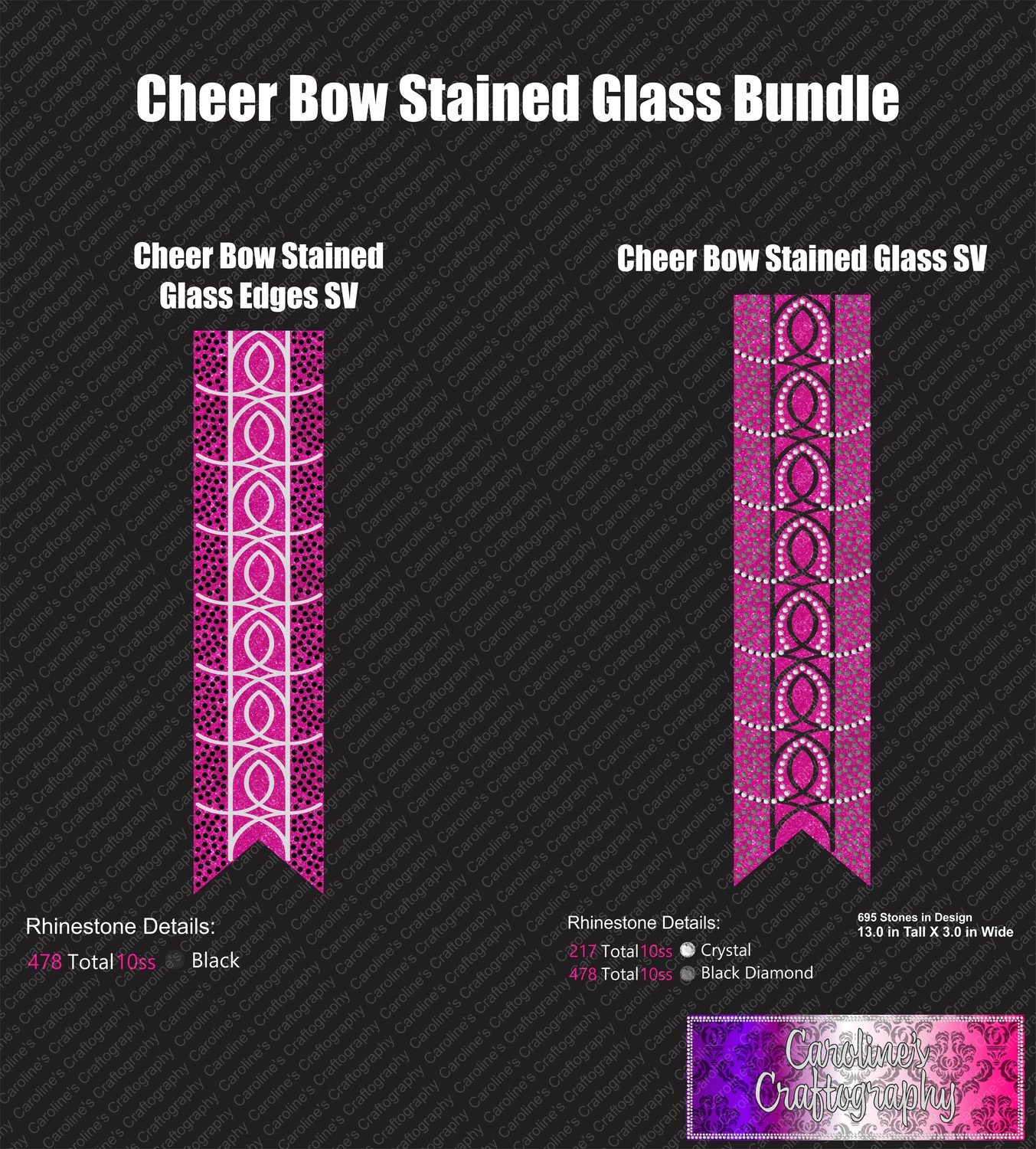 Stained Glass 3in Cheer Bow Stone Vinyl Bundle
