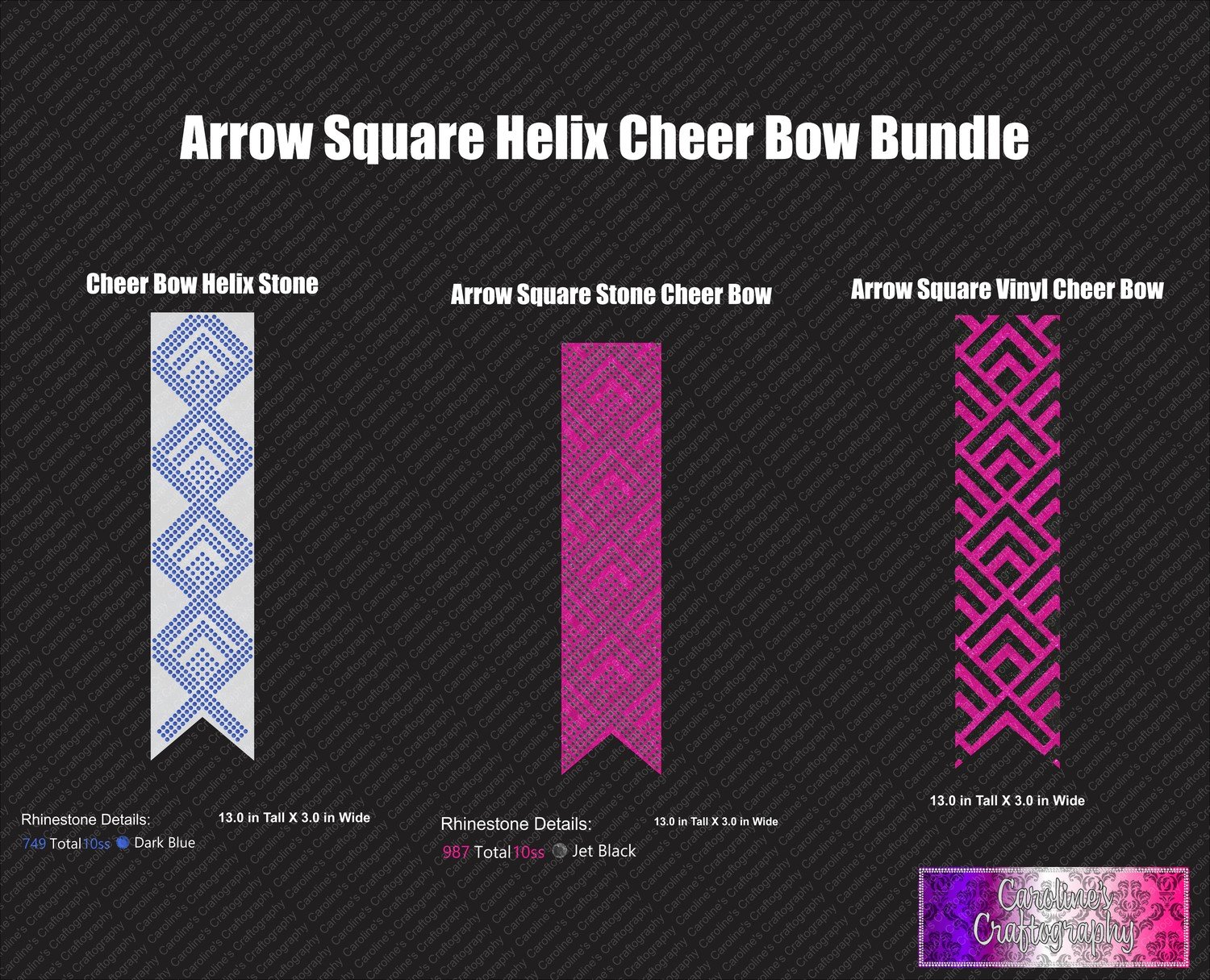 Arrow Square Helix 3in Cheer Bow Bundle