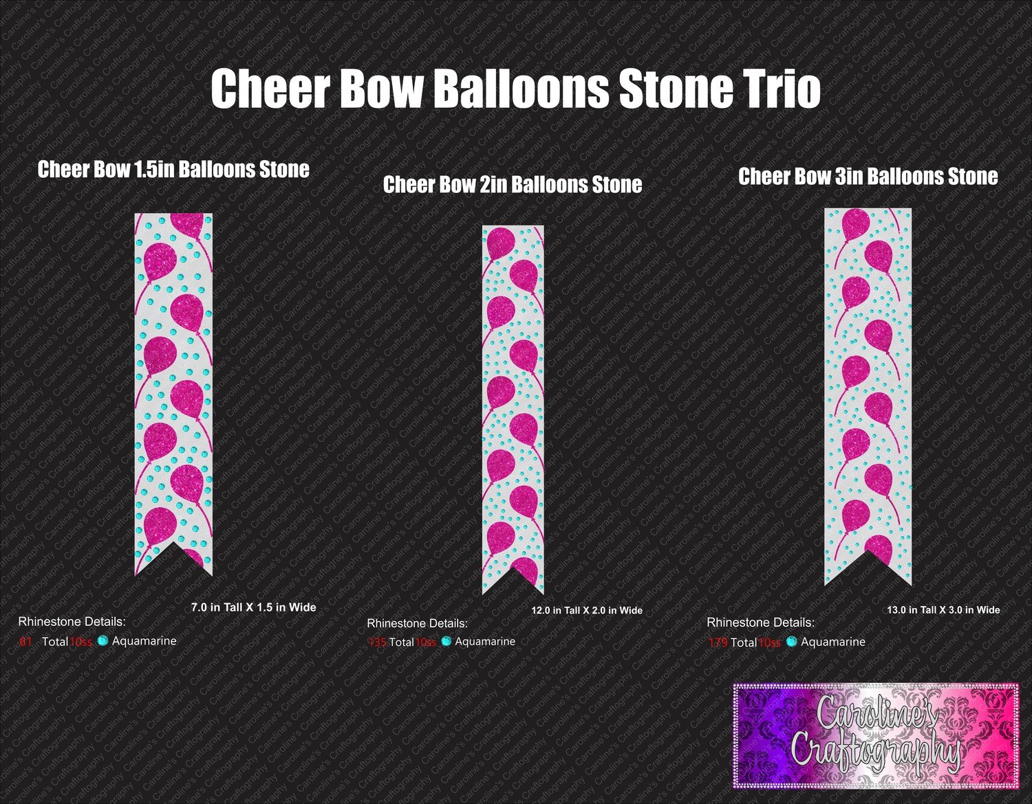 Cheer Bow Balloons 1 Color Stone Vinyl Trio
