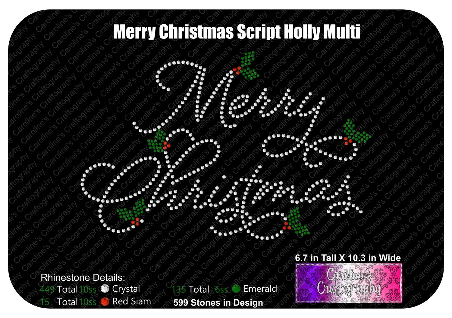 Merry Christmas Script Holly Multi Stone