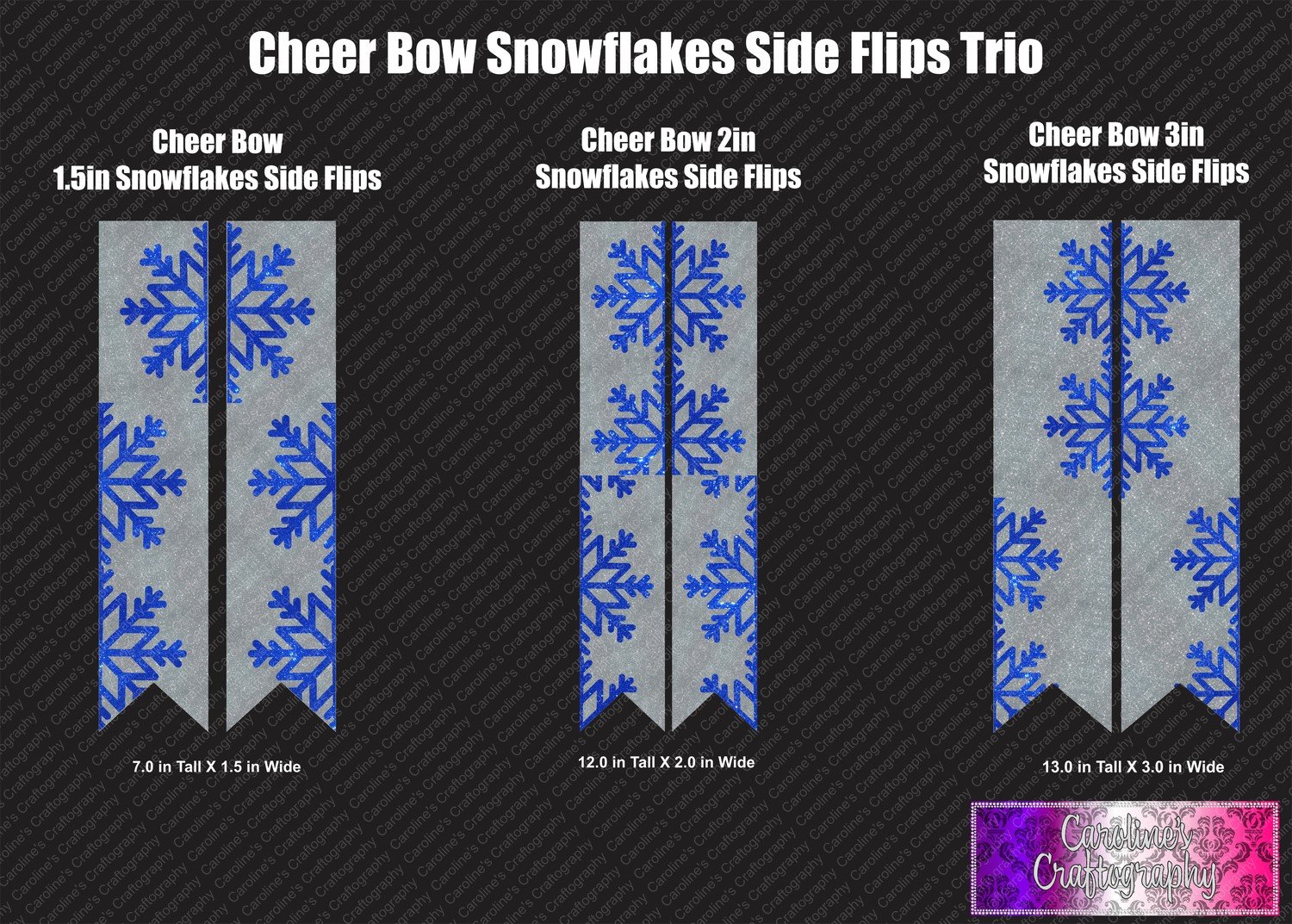 Snowflakes Side Flips Trio Cheer Bow Vinyl