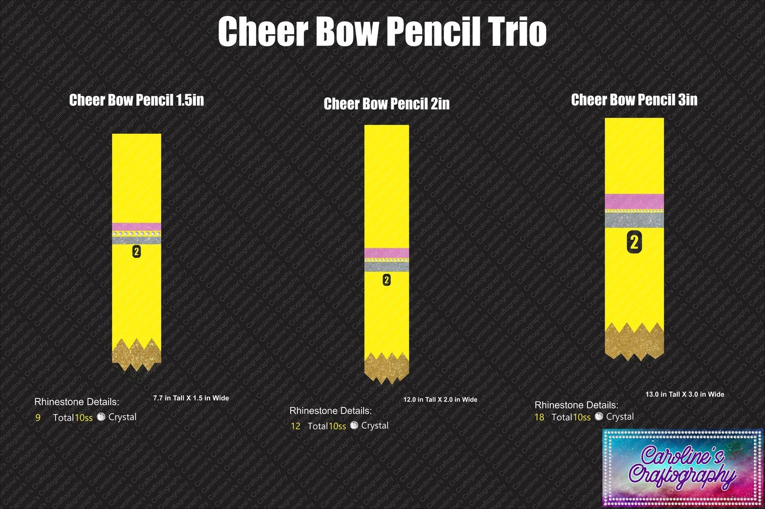 Cheer Bow Pencils Stone Vinyl Trio