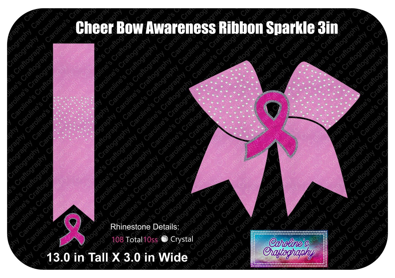 Cheer Bow Awareness Sparkle with 3D Center Ribbon 3 inch