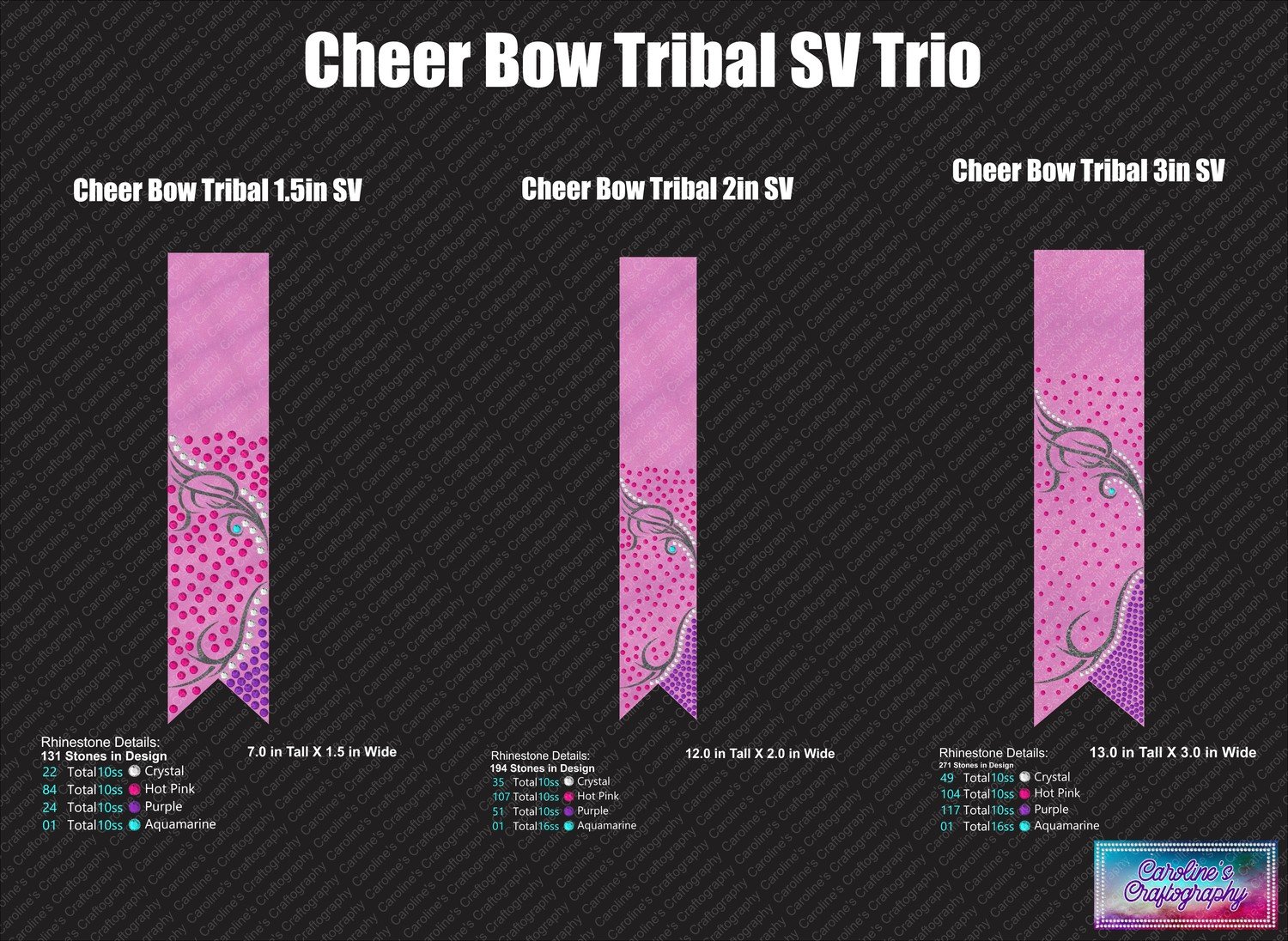 Cheer Bow Tribal Loops Tails Stone Vinyl Trio