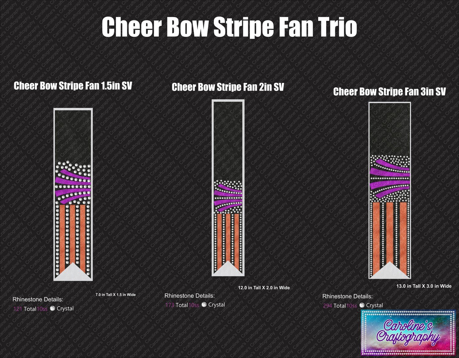 Cheer Bow Stripe Fan Stone Vinyl Trio