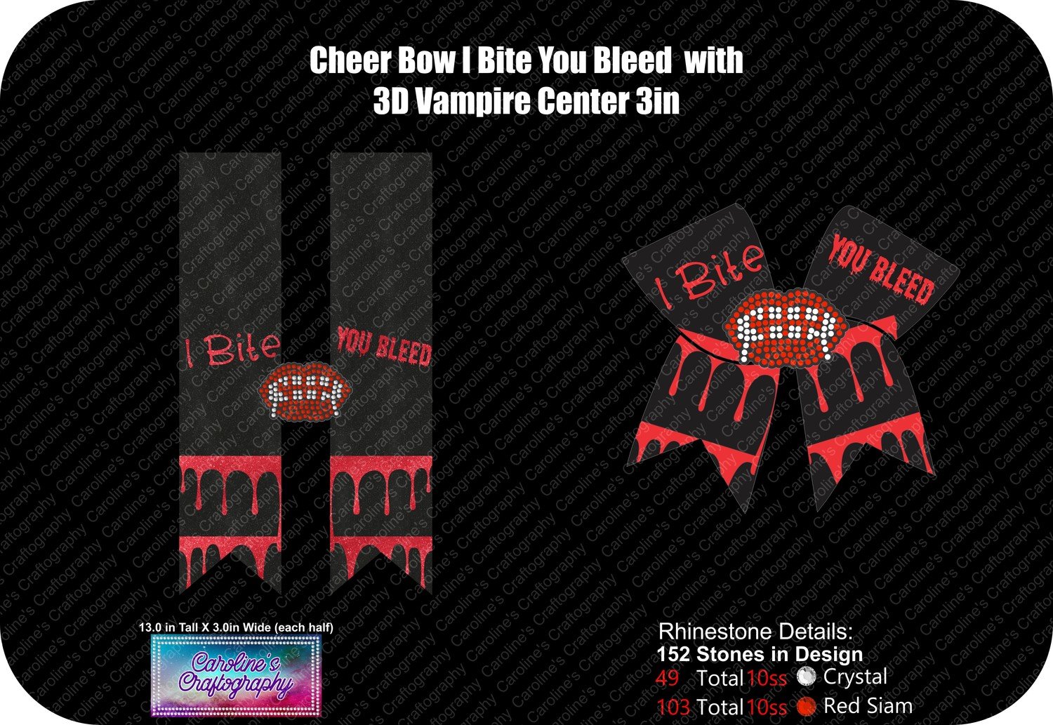 Cheer Bow Vampire 3D Center 3in Stone Vinyl