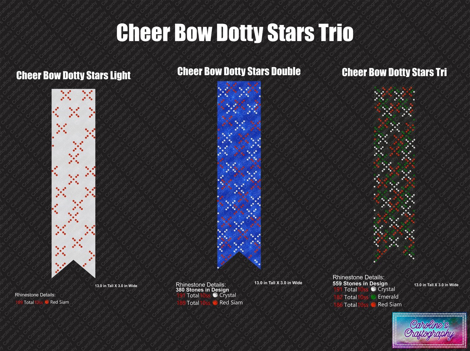 Cheer Bow Dotty Stars Trio 3in Stone