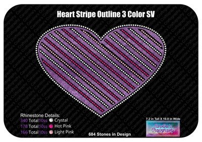 Heart Striped Outline 3 Color Stone Vinyl