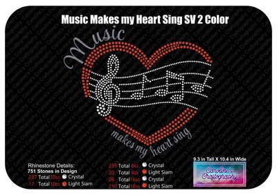 Music makes my heart sing Heart Staff 2 Color Stone Vinyl