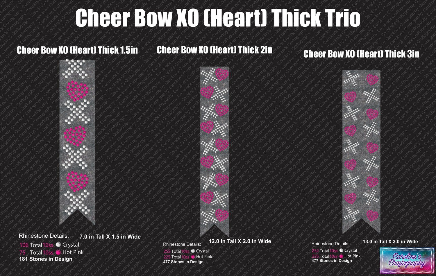 XO Hearts Thick Cheer Bow Stone Trio