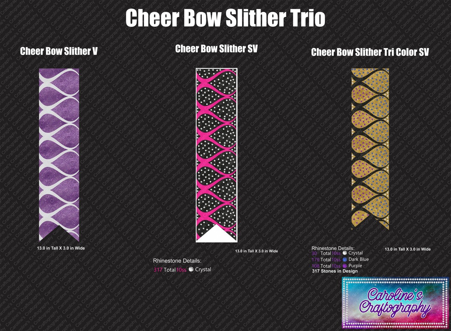 Cheer Bow Slither Trio 3in Bows