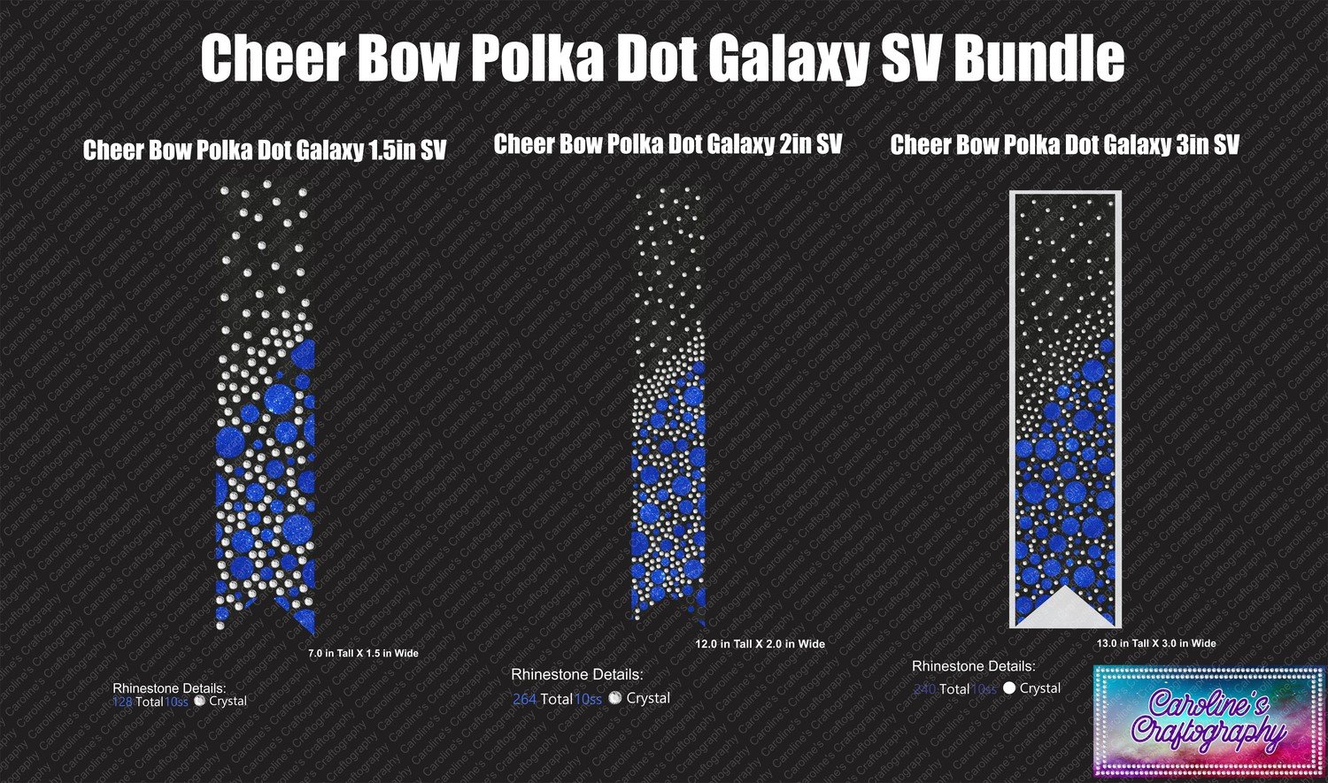 Polka Dot Galaxy Stone Vinyl Cheer Bow Trio