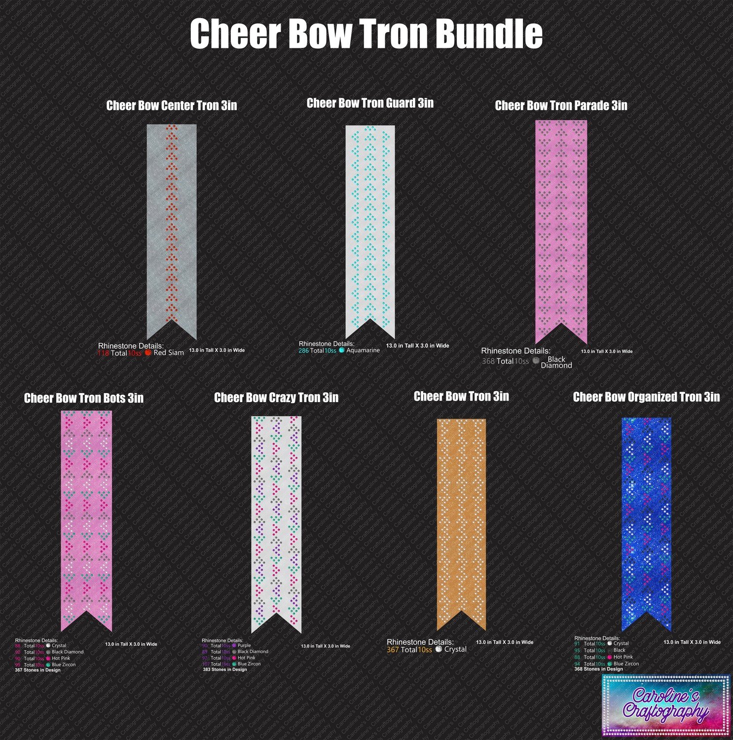 Cheer Bow Tron Bundle 3in Stone