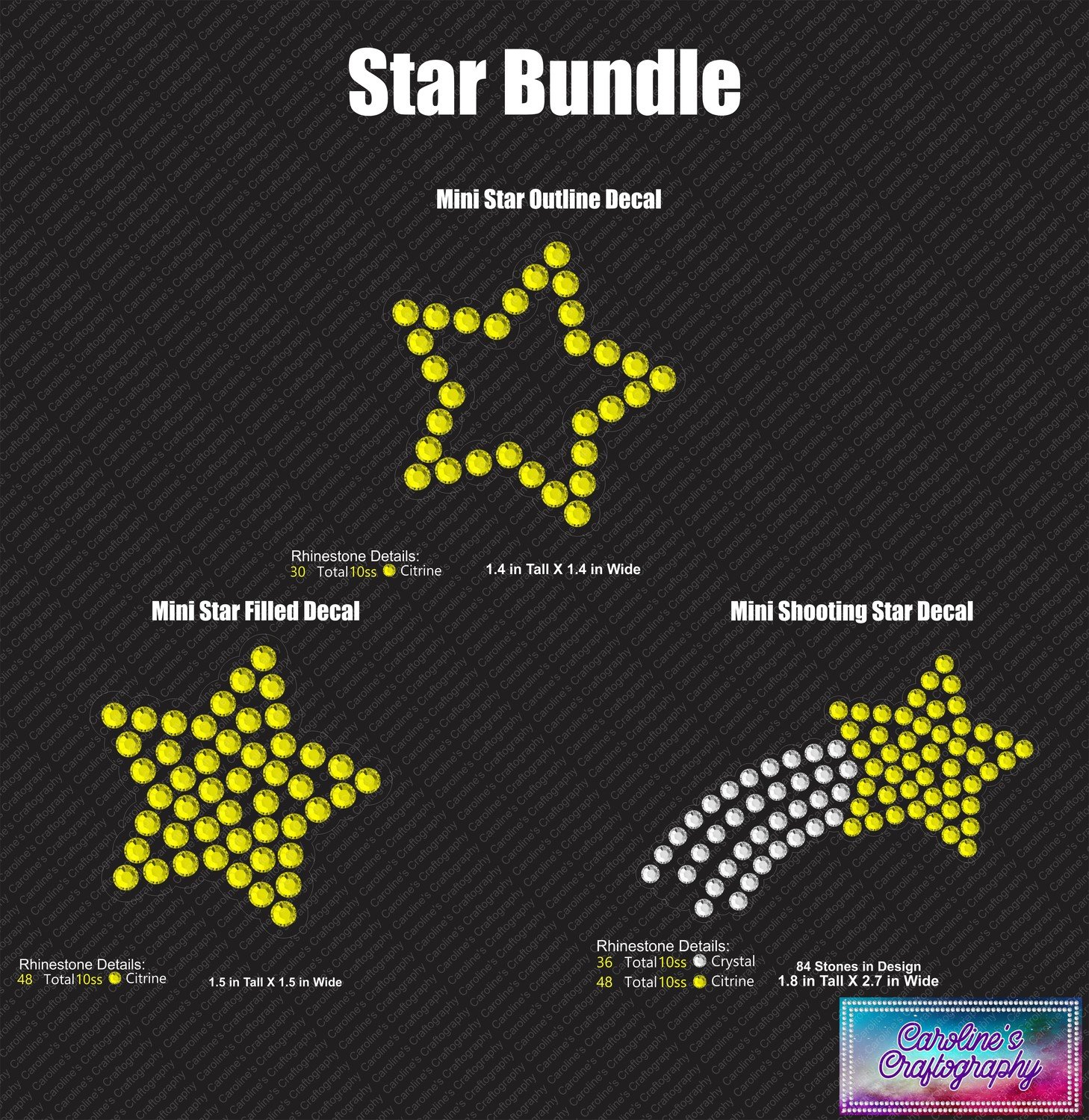 Star Decal Cheer Bow add-on 3D middle Bundle