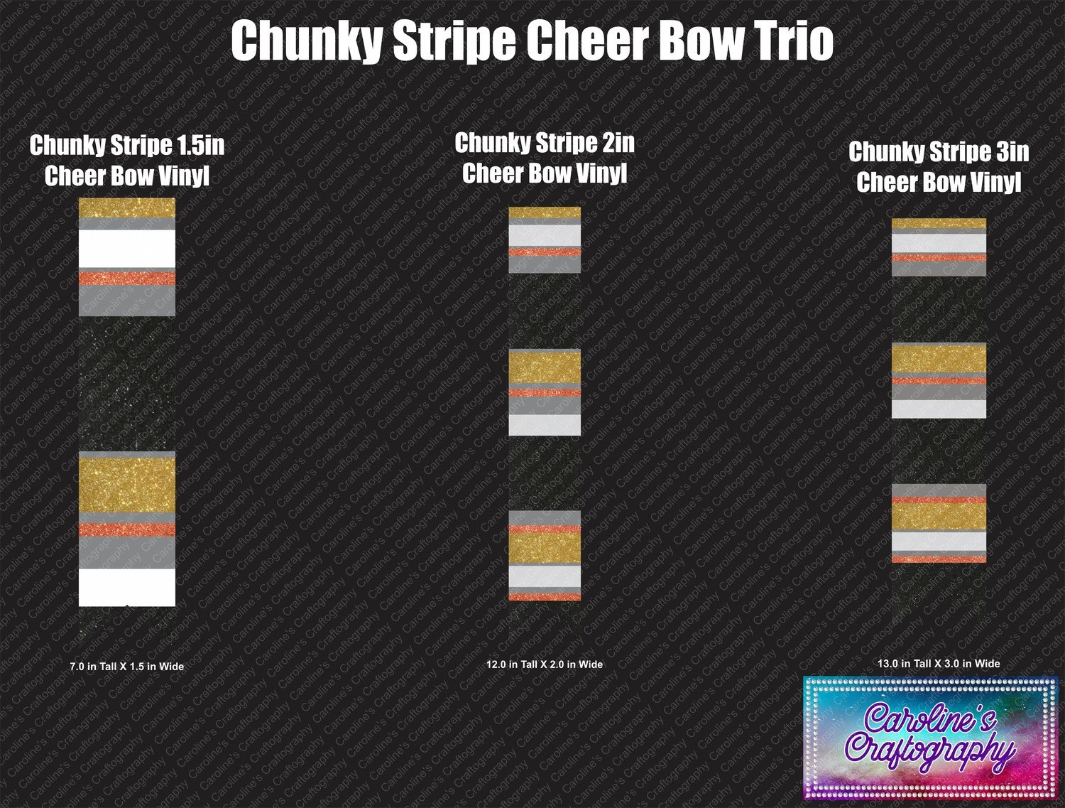 Cheer Bow Chunky Stripe Vinyl Trio
