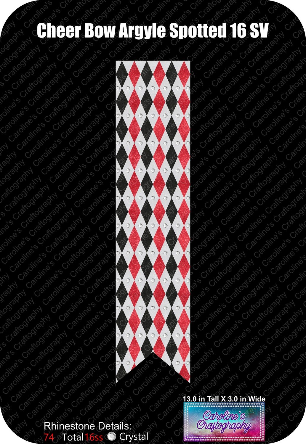 Cheer Bow Argyle 3in Spotted 16ss Rhinestone Vinyl