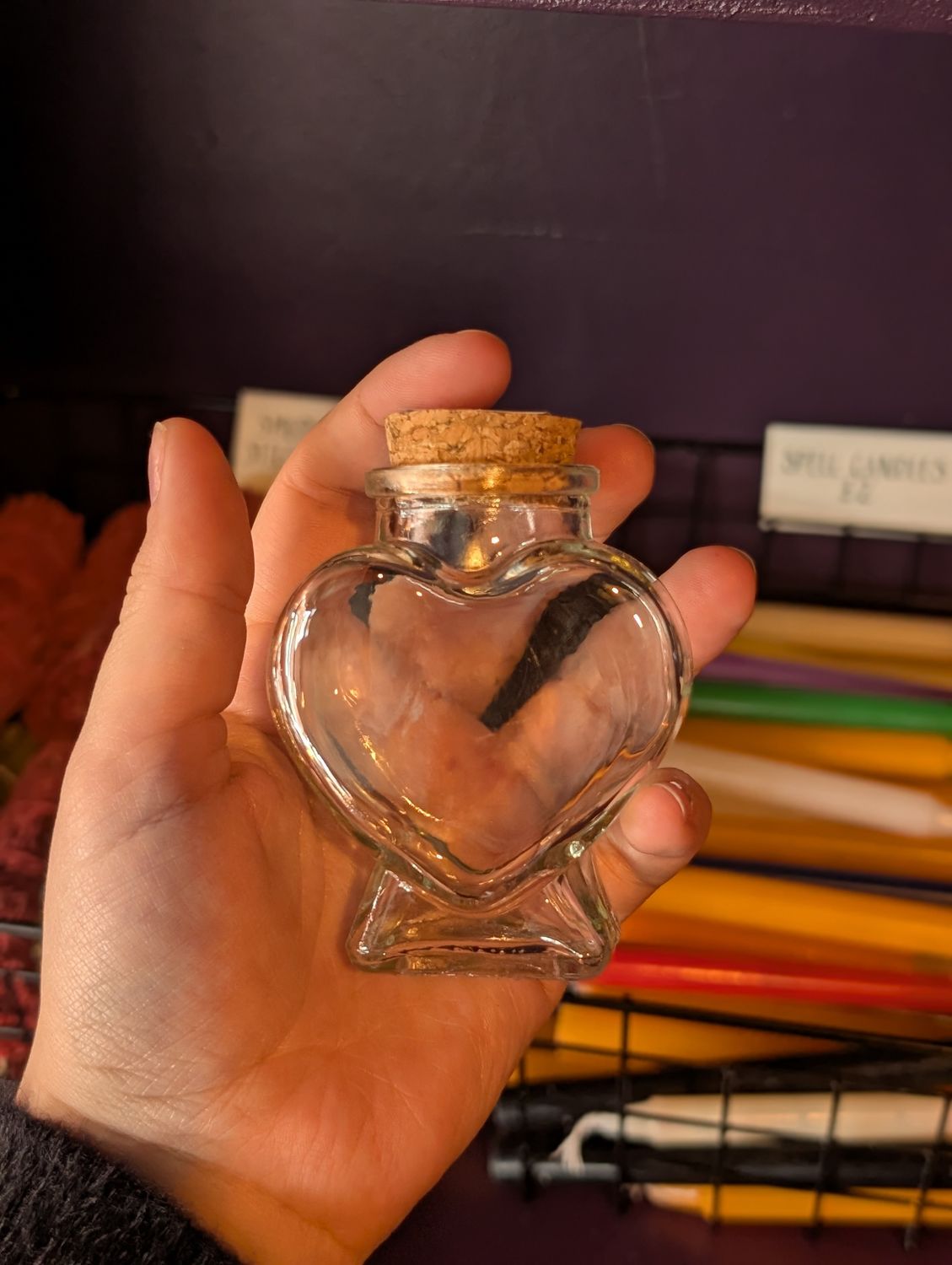 Heart shaped glass spell jar