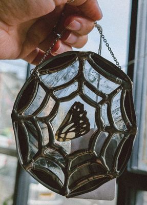 The Glass Altar - Spider Web Butterfly Stained Glass Piece