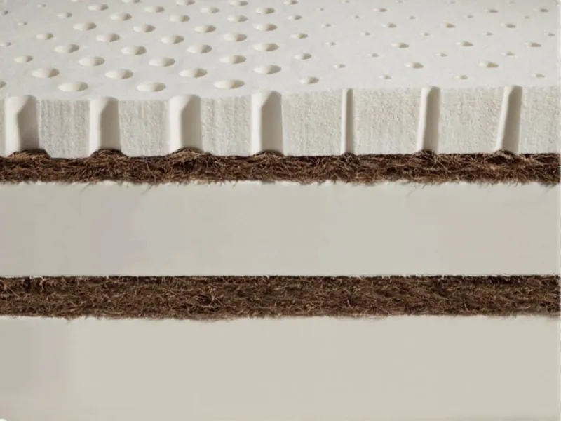 Orthopedic mattress featuring coconut coir and natural latex layers, delivering firm support for a restful night’s sleep. The robust construction of the mattress ensures excellent spinal alignment and pressure relief, perfect for those who prefer a firmer feel that promotes long-lasting comfort and durability.