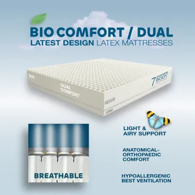 Discover the ultimate in comfort with a premium Dunlop latex foam mattress, featuring a 7-zoned breathable design for unmatched spinal support and back pain relief. Available in versatile sizes: Single, Small Double, Double, Euro Double, King, Euro King, and Super King. Customise your sleep with firmness options: Soft, Medium, Firm, and Extra Firm, tailored for optimal orthopaedic and anatomical comfort. Perfect for partners, this natural latex mattress provides a split firmness core for personalised support, making it the best UK-EU mattress for quality and adaptability.