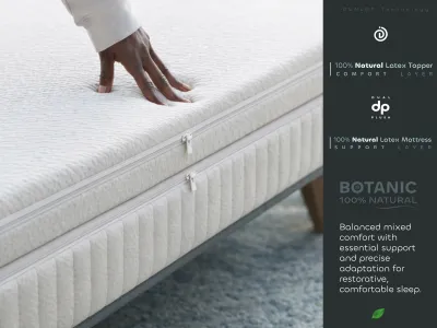 High-quality natural latex mattress with a solid 7-zone core, breathable ventilation channels and balanced support for health