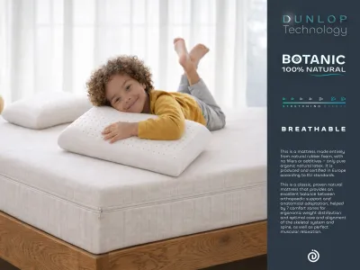 Dunlop-technology natural latex mattress providing ergonomic support and adaptive comfort