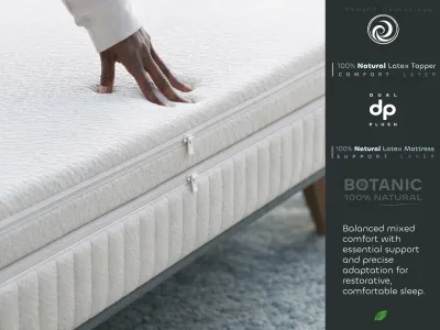 High-quality natural latex mattress with a solid 7-zone core, breathable ventilation channels and balanced support for health