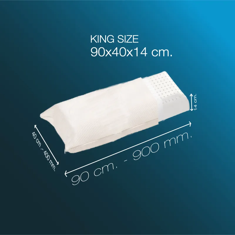Large Dunlop latex pillow (90x40x14 cm) provides excellent support and comfort for restful sleep. The spacious design promotes proper neck and head alignment, helping to alleviate pressure points. Made from high-quality natural latex, this pillow offers superior breathability, preventing heat buildup for a cool and comfortable night’s sleep. Its ergonomic shape ensures optimal support, making it ideal for those seeking enhanced comfort in a larger-sized pillow.