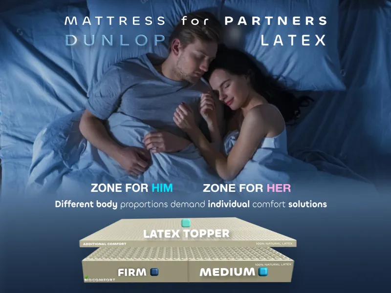 Dunlop Natural Latex Mattress for PARTNERS -Zone for Her &amp; Zone for Him with Individual Comfort