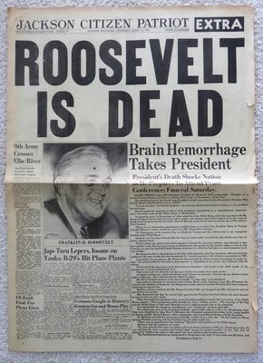 Item.L.03.Roosevelt is Dead newspaper (Apr. 12, 1945)