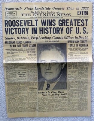 Item.L.14.1936 Roosevelt Presidential Election newspaper (Nov. 4, 1936)