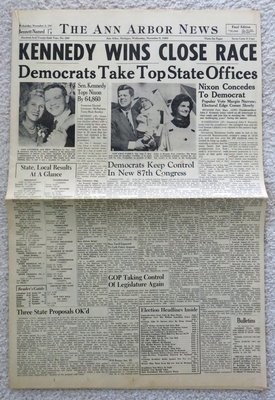 Item.L.27.JFK Elected President newspaper (Nov. 9, 1960)