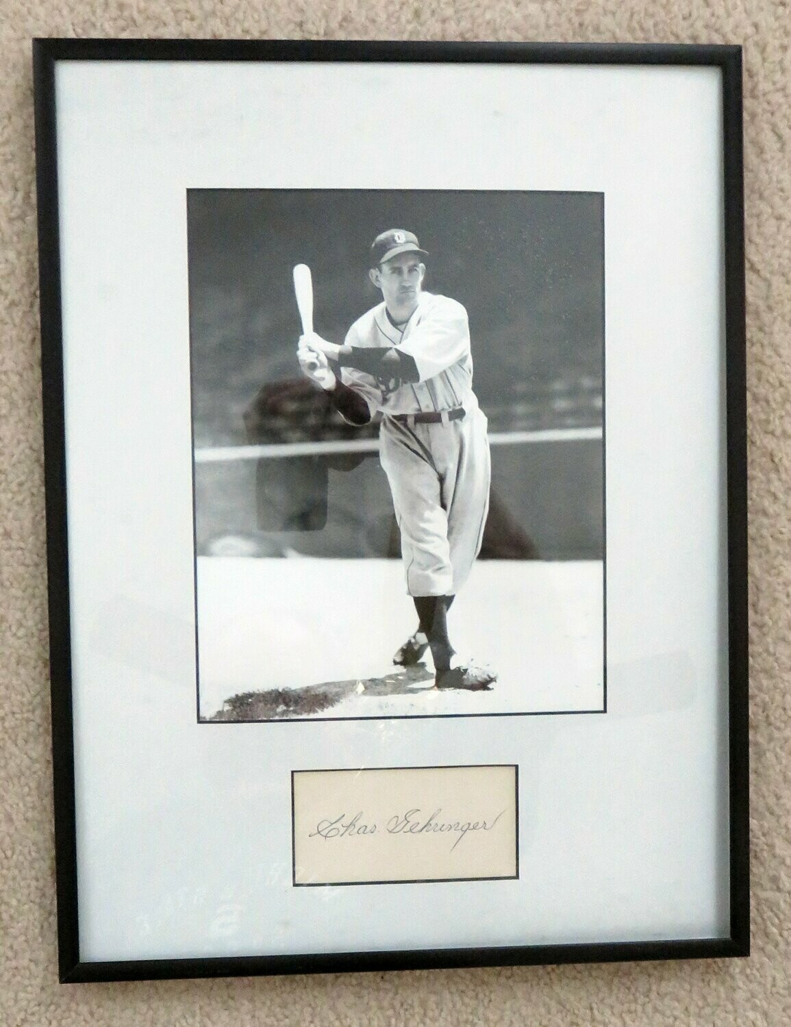 Item.A.54.Charlie Gehringer framed photo & autographed 3x5