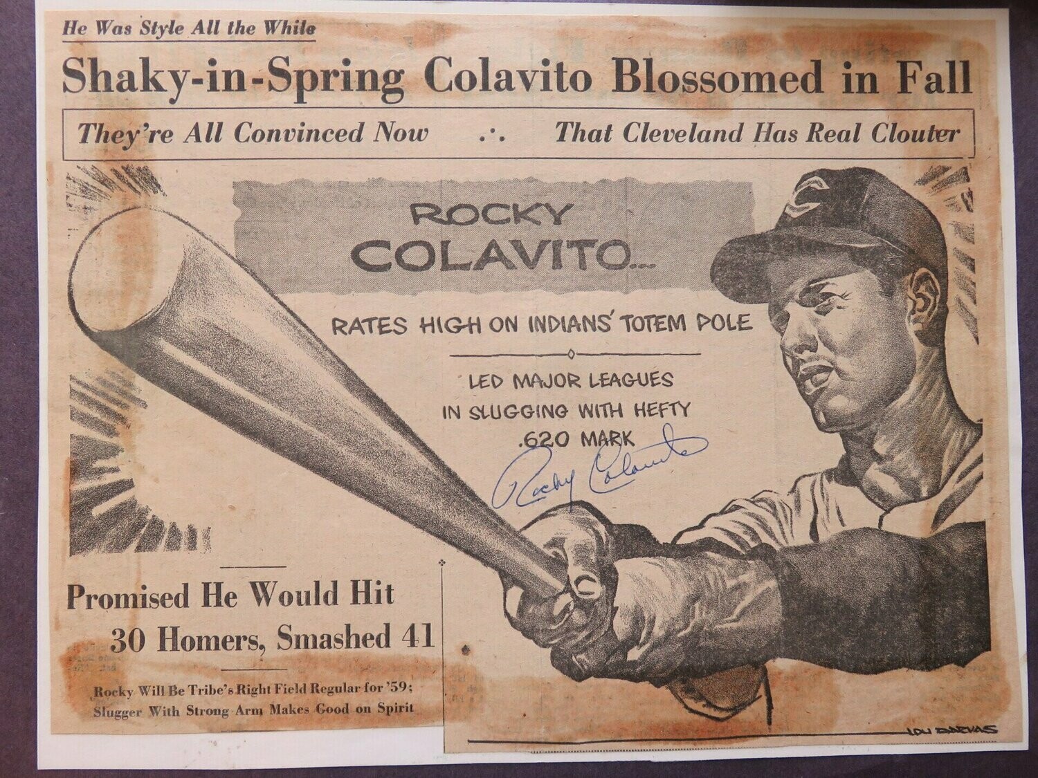 Item.A.69.Rocky Colavito autograph on clipping