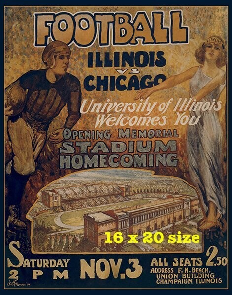 Item.C.76.​1923 Illinois Football Poster REPRINT (16" x 20")