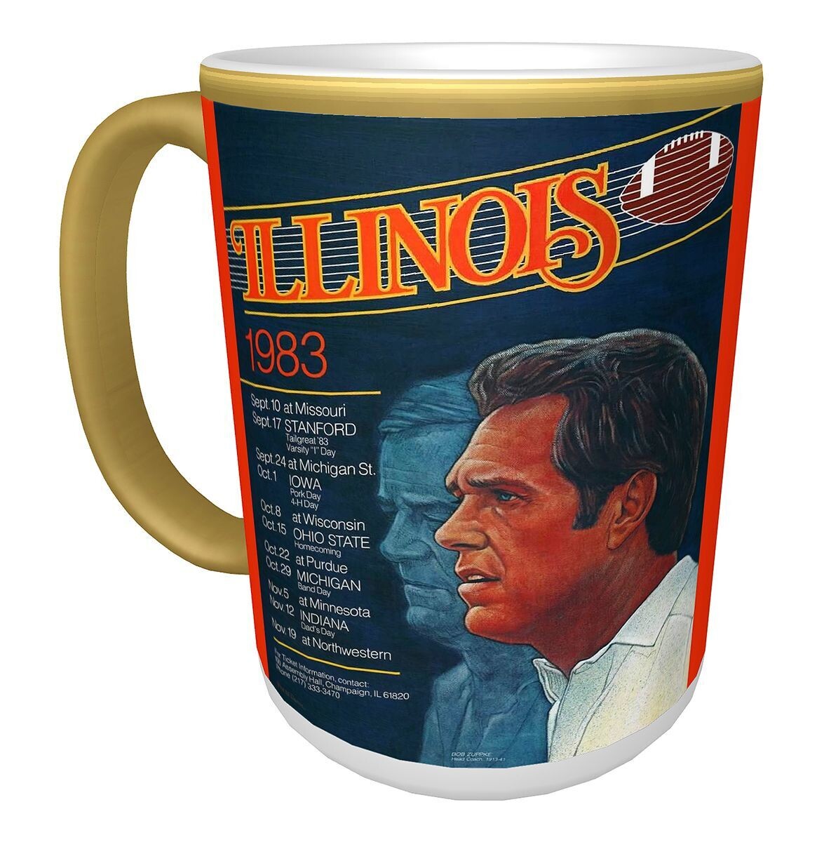 Item.X.03.15-Ounce Ceramic Mug featuring 1983 Illini Football Poster and 1984 Rose Bowl Poster