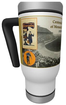 Item.X.41.17-Ounce Travel Mug with handle featuring "Memorial Stadium's First Game (1923)"