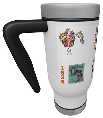 Item.X.51.17-Ounce Travel Mug with handle featuring "Illini Football Posters of the 1920s"