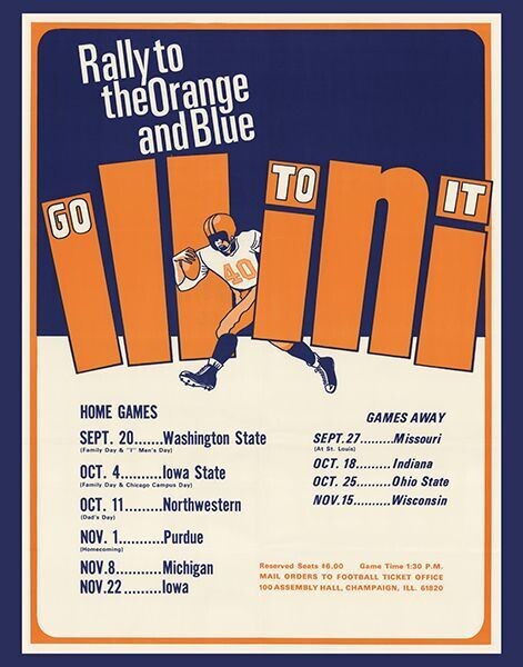 Item.C.312.​1969 Illinois Football Poster REPRINT (11" x 14")