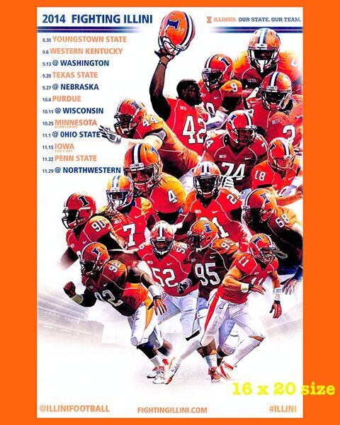 Item.C.367.2014 Illinois Football Poster REPRINT featuring many players (16" x 20")