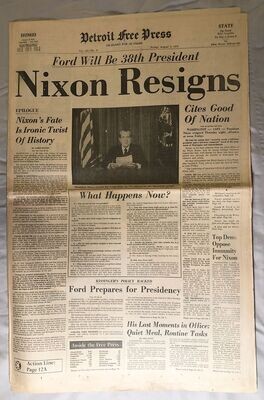 Item.L.06.​Nixon Resigns newspaper (Aug. 9, 1974)