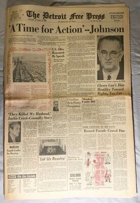 Item.L.30.LBJ's address to congress after JFK newspaper - Detroit Free Press (Nov. 28, 1963)