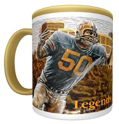 Item.X.105.​11-Ounce Ceramic Mug featuring Memorial Stadium legends Dick Butkus & Red Grange