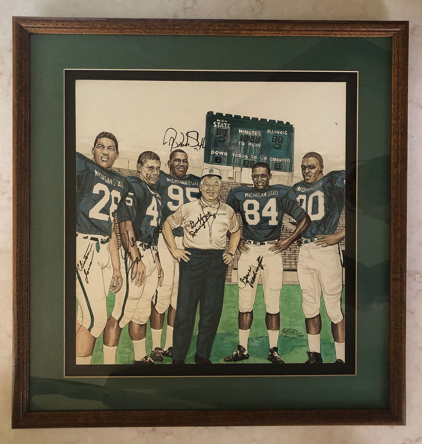 Item.S.164.1966 Michigan State Football framed original artwork, autographed by Spartans All-Americans