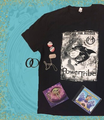 Special PT Merch Bundle (Art T-shirt, Surfin' the Shark AND Live at UBG CDs, buttons, wristbands and dogtag)