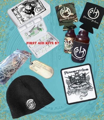 $6.00 PowerTribe Merch (dogtag, koozies, patch, first aid kit, knit hat)